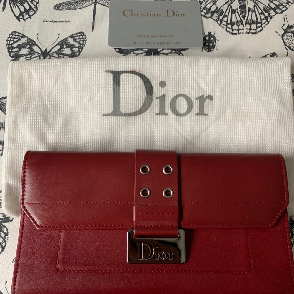 Dior red leather wallet